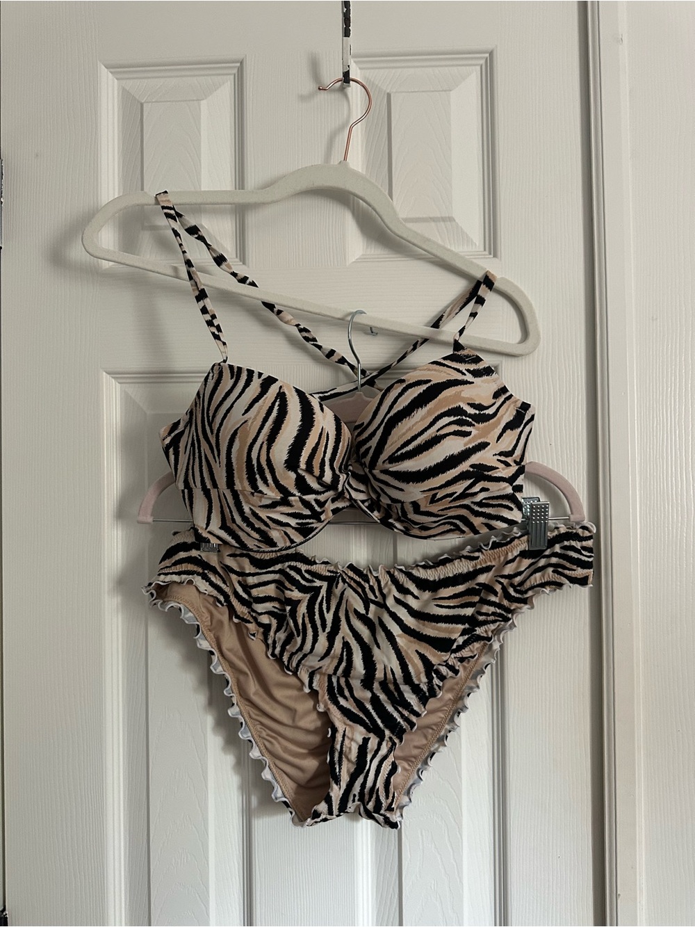 Beige Zebra Print Bikini Set - Women's Swim